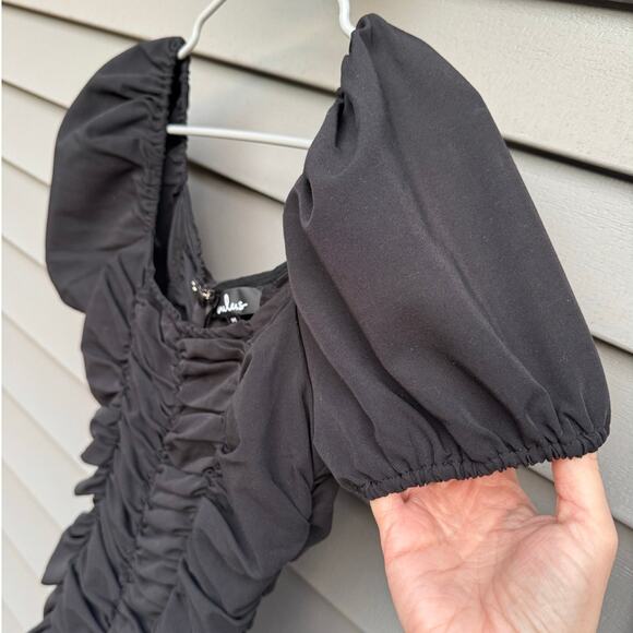 Lulus size M Confidence Is Key Black Ruched Bodycon Dress Puff Sleeves - Picture 5 of 10